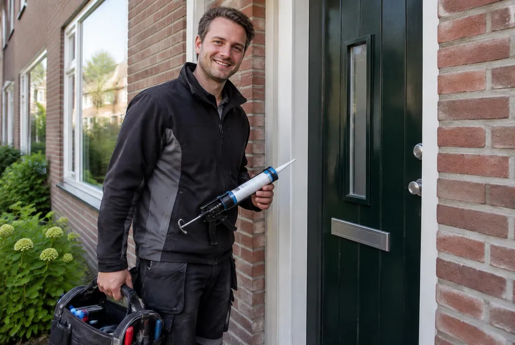 Vakman van Kitbedrijf Naarden bij de voordeur van een woning